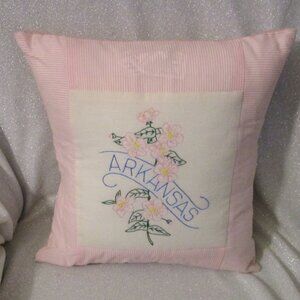 Arkansas Hand Embroidered State Flower Accent Pillow - 16"